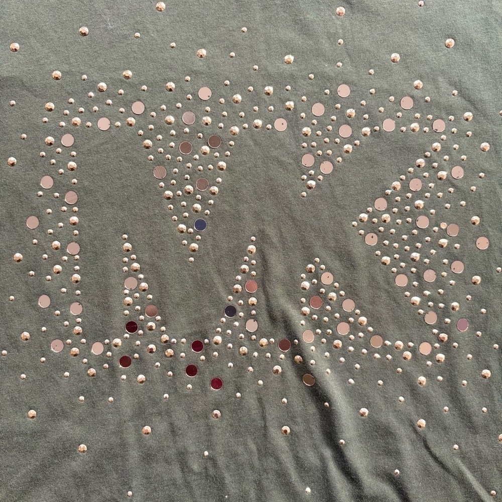 Michael Kors Olive Green Short Sleeve Tee with Rose Gold and Burgundy Studs